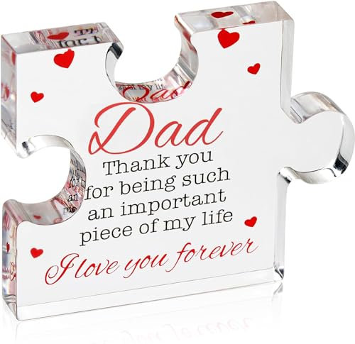 Cool Dad Presents from Daughter,Son, Engraved Acrylic Block Puzzle Birthday Gifts for Dad 10 x 10cm,Heartwarming Dad Birthday Gift, Ideas Paperweights