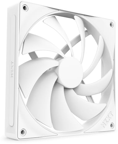 NZXT F140Q | 120mm Quiet Airflow PC Case Fan | Intake or Exhaust | Chamfered Frame for Concentrated Air | Fluid Dynamic Bearings | Low Noise | PWM Control | White
