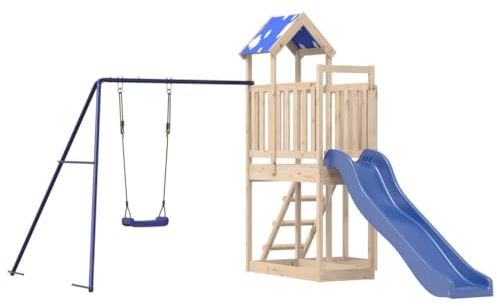 vidaXL Spielturm, Klettergerüst mit Schaukel Rutsche Leiter, Kinder Kletterturm Spiel-Zubehör für Garten, Holz Spielplatz Spielhaus, Massivholz Kiefer