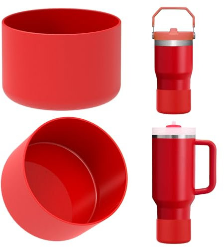 Linkidea 2 Pack Water Bottle Boot Compatible with Stanley Quencher H2.0 20oz/30oz/40oz, IceFlow Flip 20oz/30oz Tumbler, Silicone Bottle Bottom Sleeve Cover Bumper Protector (Red)