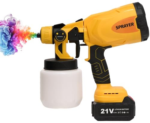 GlowSpark - Pulverizador de pintura inalámbrico con 2 baterías de 21 V 4.0 AH, pistola de pulverización de pintura HVLP con 4 boquillas de cobre y 3 patrones de pulverización, 10 embudos de papel para