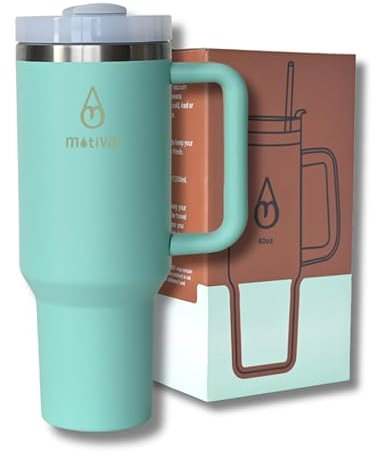 Motivai® Tumbler - 40oz - Thermobecher mit Griff und Strohhalm - Edelstahlbecher - Travel Cup - Mug to go - Trinkbecher to go - Thermosflasche - (Türkis)