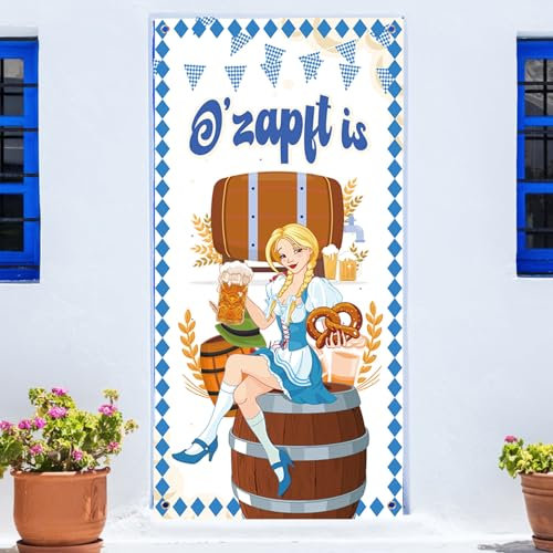 HAKOTOM Oktoberfest Türabdeckung O'zapft is Banner 190x90cm Bayrische Partysbanner Bayern Tür Deko Bavaria Party Deko Wiesn Dekoration Innen Draußen für Hause Bierzelten Biergarten Bar