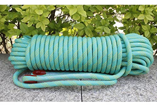 Cuerda de escalada resistente de 12 mm para trabajos de barranquismo, cuerda de rescate estática de alta resistencia con mosquetón de nailon, equipo de fitness, verde, 12 mm x 30 m
