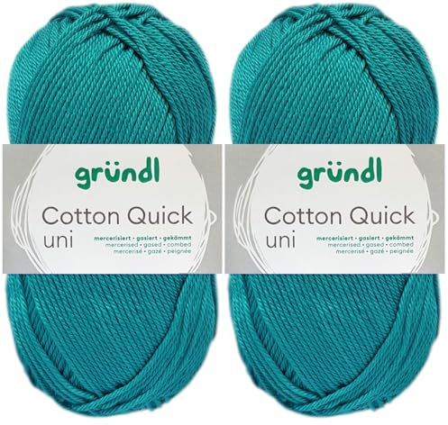 2x50 Gramm Gründl Cotton Quick Häkelgarn aus 100% Baumwolle 090 Smaragd