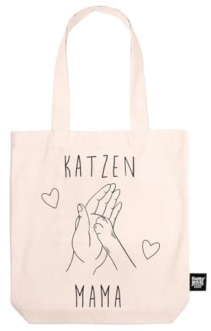 Happy Words Katzenpfote Baumwoll Tasche - Stoffbeutel mit Aufdruck - Stofftasche - 100% Baumwolltasche - bunte Beutel - Einkaufstaschen - modische Shopping Bag - Baumwollbeutel 40,5x41x8,5cm