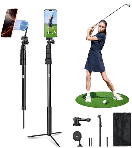 JJC 61 Magnetic Monopod Golf Selfie Stick Tripod with Ground Spike Stakes, Phone Holder Aluminum Extendable Tripod for Golf Swing Training Aid, Phone Stand for iPhone 16 15 14 Android Action Cameras