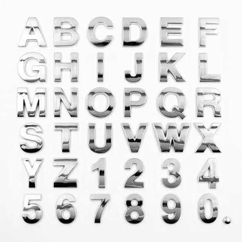 ABS Kunststoff Buchstaben Embleme 25x25mm für Auto Motorrad Briefkasten individuelle Kunststoffbuchstaben Aufkleber zum Aufkleben selbstklebend wetterfest (Chrom Silber)