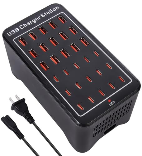 150 W (30 A) USB Charging Station, 30 Port USB C Charging Block, Fast Desktop and Wall Charger with Smart Protection, Compatible with iPhone, iPad, Tablets, Mobile Phones