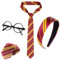 Xerteam Magische Kostüm Kinder Erwachsene Accessoires, Gestreifte Krawatte Haarreif Runder Brillen, Wizard Umhang Zubehör Faschingskostüm, Rot Und Gelb Haarschmuck für Karneval Party Cosplay Uniform
