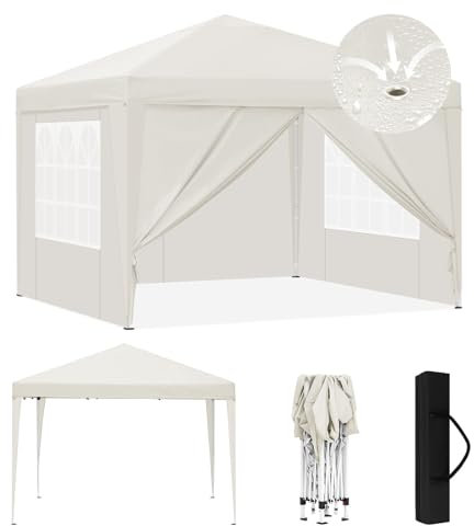 Laneetal Pavillon 3x3 m faltbar, Pop-Up Faltpavillon wasserfest Winterfest, Grillpavillon stabil, Gartenpavillon mit Seitenwänden Fenstern Tasche, für Camping Strand Garten, Beige