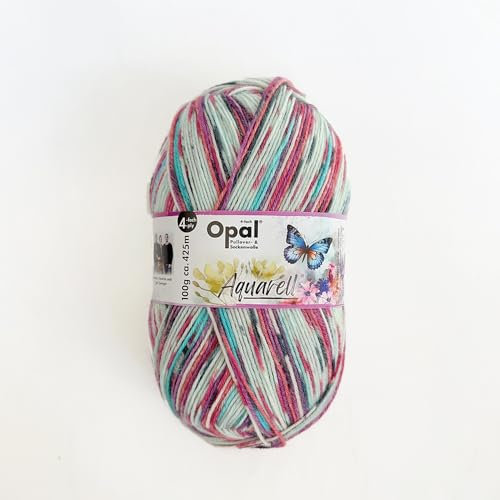 Opal Aquarell 4-fädiges Sockengarn, 75 % Wolle, 25 % Polyamid, Space Dyed, buntes Garn zum Stricken und Häkeln, flauschig, atmungsaktiv, für Socken, Pullover und Mützen, 100 g (11531)