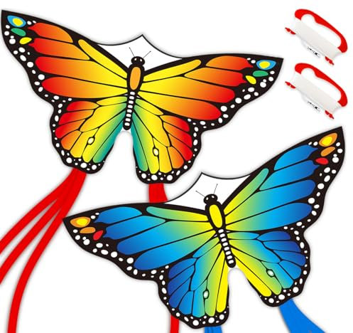 2 Pack Große Schmetterlings-Drachen für Kinder & Erwachsene Butterfly Kite for Kids (Red&Blue)