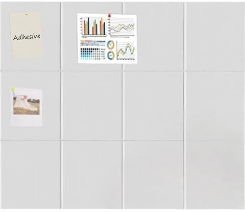 Filz selbstklebend pinnwand - 30x30 Cm, 9 Mm Dick Mit 40 nadeln - Multifunktionale Wanddekoration selbstklebend für Küche, Büro Und kinderzimmer - Großes Memo- filz(weiß-12pcs)