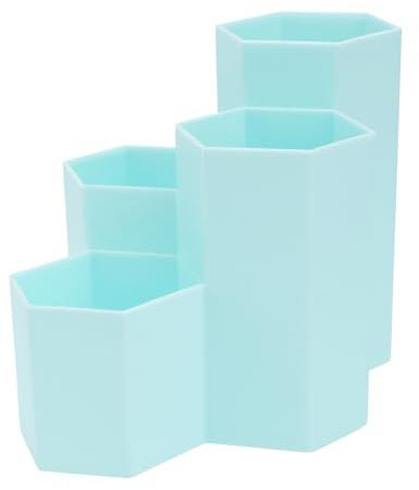Uonlytech Porte-stylo Hexagonal Pp Bleu, Présent Rentrée, Rangement Bureau | 4 Compartiments pour Tri Classé, Support pour Pinceaux Maquillage et Fournitures Scolaires