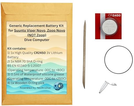 Generic Replacement Battery Kit for Suunto Viper Novo, Zoop Novo (NOT Zoop) Dive Computer, Spare Service Set, assembled by Alex Arc Dive
