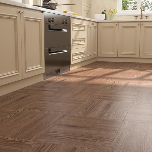 ReWallpaper Peel and Stick Floor Tiles Wood Effect Dark Brown Vinyl Flooring Tiles Kitchen 30x30 Vintage Lino Flooring for Bedroom Studio Living Room Wood Self Adhesive Floor Tile Oak 3 Pack
