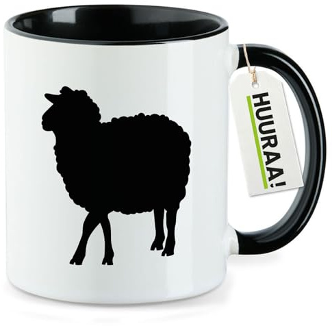 Huuraa Kaffeetasse Schaf Silhouette Geschenk 330ml Schwarz Schaf Präsent