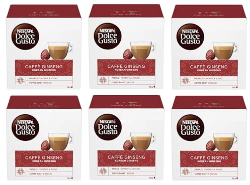 NESCAFÉ DOLCE GUSTO Caffe Korean Ginseng Coffee Pods x16 (PACK of 6, Total 96 Pods) - Medium Roast Robusta with Sweet Caramel Notes