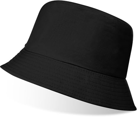 Yeenano Fischerhüte,Lustig Packbarer Bucket Hat für Damen Herren Leichter Sonnenhut Schlapphut mit UV Schutz Outdoor-Anglerhut,Strandhut Herren für Wandern Camping Reisen Angeln 56-58cm Schwarz
