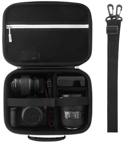 Linpr SLR/DSLR Kameratasche für Canon EOS R50/R6 Mark II, Schwarz, M | Harte Kameratasche Kompatibel mit R7/R8/90D und Objektiven, Stativ und Zubehör, Tragbare Aufbewahrungsbox mit Schultergurt