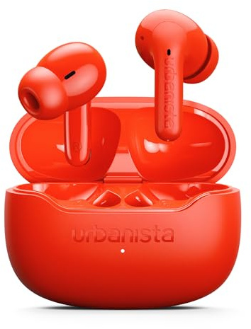 Urbanista Bluetooth Kopfhörer, In Ear Kopfhörer Kabellos, Wireless Earbuds | Activ Noise Cancelling, Bluetooth, kabellose Ohrhörer mit Mikrofon, 32h Spielzeit, Touch-Bedienung, USB-C Ladebox, Rot