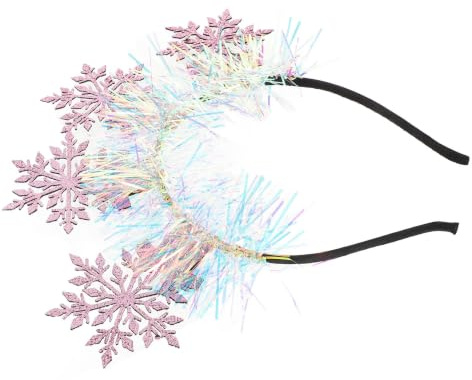 Gogogmee Bandeau de Noël à 4 Flocons de Neige Pailletés Rose Argenté Accessoire de Coiffure Festif Élastique pour Fête d'Hiver Costume et Décoration Hivernale pour Femmes et Filles