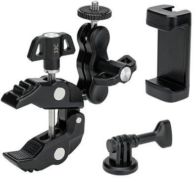 JJC Super Clamp with Dual Ball Head Magic Arm, Camera Mount Phone Holder for Action 6 5 Pro Inst360 X5 X4 Air, Adjustable Articulating Arm Adapter Tripod Clamp Fit LED Light Desk Stands Bike Handlebar