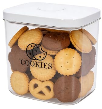 Hynorian Caja de galletas con tapa hermética, de plástico sin BPA, para galletas, pan, bagels y donuts – Transparente y apilable, recipiente de almacenamiento de alimentos robusto para la cocina