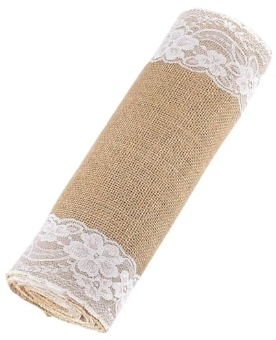 Hemobllo Tischläufer Rustikaler Tischläufer mit Spitzenbesatz aus Leinen für Elegante Tischdekoration bei Festlichen Abendessen und Alltag