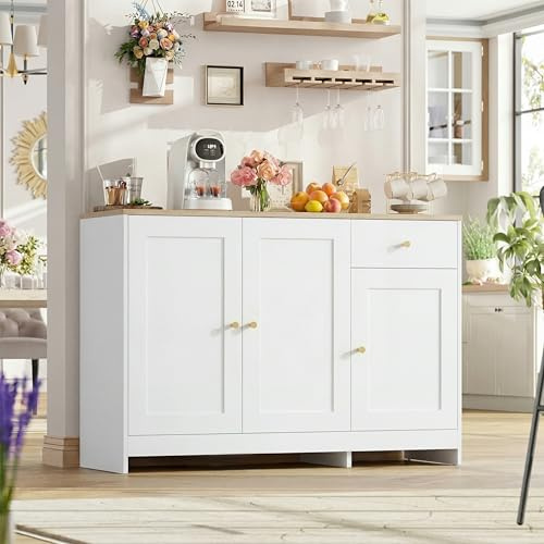 Merax Sideboard 120cm Buffetschrank in Eiche-Optik & Weiß - Kommode mit 3 Türen & 1 Schublade - Modern Anrichte Mehrzweckschrank für Esszimmer, Wohnzimmer & Küche - 120x40x75 cm, Natur&Weiß