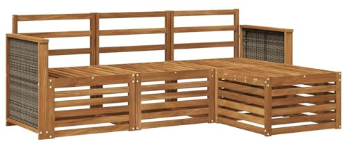 vidaXL Outdoor-Sofagarnitur 4 pcs Natur, Garten-Sofa, modernes Lounge-Set, entspannende Möbel für Terrasse, ideal zum Chillen