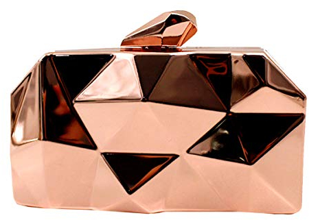 AiSi Damen Geometrische Metall Clutch Abendtasche mit Kette (Rosegold)