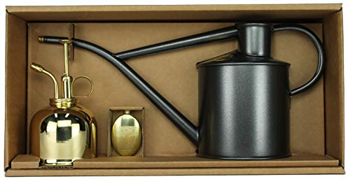 Haws Zimmergießkanne Anthrazit 1 L und Pflanzensprüher Messing 300 ml im Geschenk Set