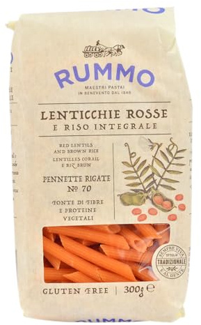 Rummo Pennette Lenticchie Rosse No.70 Gluten-Free Pasta, 300 g | Premium Red Lentil Pasta, High in Protein, Authentic Italian, Versatile Tubular Shape, Quick & Easy to Prepare