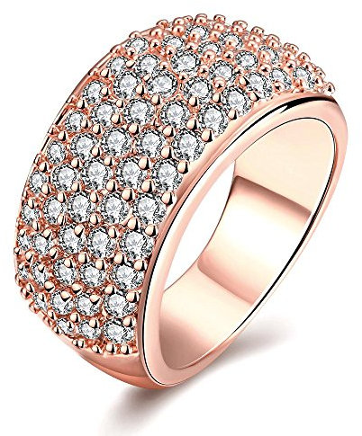 Uloveido Women's Rose Gold Plated Lab Created Diamond Wedding Ring CZ Eternity Band Anniversary Ring Aprial Birthstone Ring for Mom Women Girl-Friend (Rose Gold Size Q) CR002