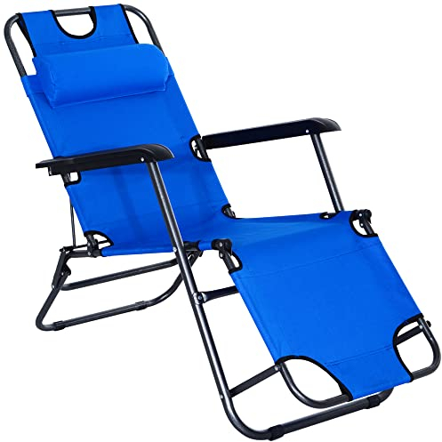 Outsunny Sonnenliege mit Kissen, Klappbare Strandliege, 2-Stufige Gartenliege, 2-in-1 Relaxliege, Metall + Oxfordstoff, Blau 118 x 60 x 80 cm