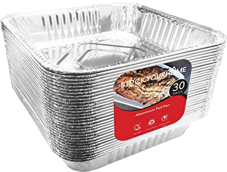 Stock Your Home 9x9 Aluminum Foil Pans - 8.75 L Rim (30 Pack) Square Tins for Toaster Oven- Cooking Lasagna, Casserole, and doing Food Prep - Disposable Baking Pan for Cake or Brownie Dish