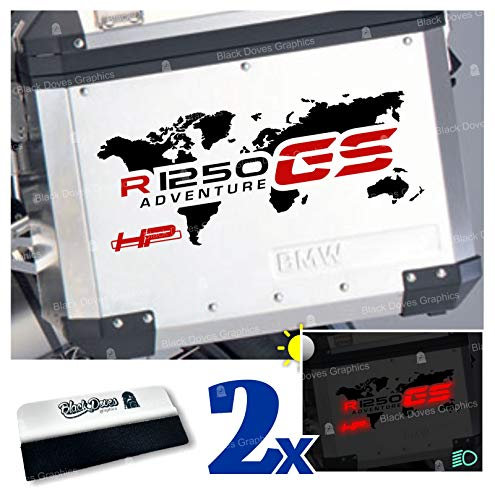 n.2 Adesivi per valigie allu sostitutivo per BMW R 1250 GS (Nero/Rosso)