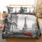Paris Stadt 3D Print Betten Set EEiffelturm Bettwäsche Set Microfaser Himmlische Qualität Grau Modern City Landschaft Bettbezug mit 1 Kissenbezug 2 teilig 135x200cm + 80x80cm Jungen Mädchen Kinder