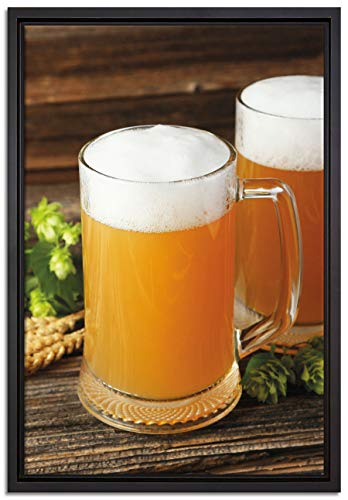 Pixxprint Bier Malz Bierglas Leinwandbild 60x40 cm im Bilderahmen, Wandbild, Schattenfugenrahmen, Kein Poster