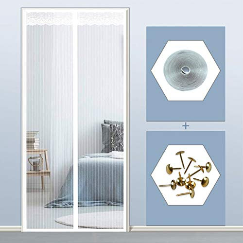 GUOGAI Zanzariera Magnetica Finestre 100x210cm(39x83inch) Zanzariere a Rullo Chiusura Automatica con Strisce Adesive per Balconi, Portefinestre, Bianco A