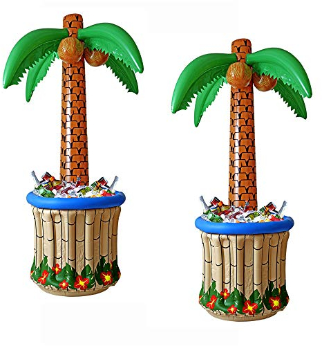 W WIDMANN MILANO Party Fashion 10136170B - Palmeras hinchables con enfriador de bebidas, 2 piezas, para llenar con hielo y agua, fiesta en la playa, fiesta temática