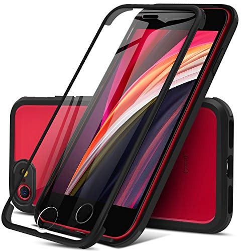 DOSNTO Double Sided Clear Case for iPhone SE 2022/SE 2020/8/7 (4.7''), Front and Back Full 360 Shockproof Drop Protection Phone Case Built-in Tempered Glass Screen Protector Rugged Phone Cover, Black