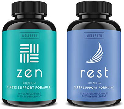 WellPath Zen Mood Support + Rest Valerian Root Sleep Aid Supplements 2 Pack - Ultimate Combination for Calm Mood, Energy & Natural Sleep Support - L-Theanine & Other Natural Ingredients - 60 Cts Each