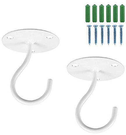 Moscare 2 ganchos de pared para techo, soporte de metal para plantas para colgar comederos de pájaros, macetas, ganchos para decoración al aire libre, campanillas de viento, color blanco