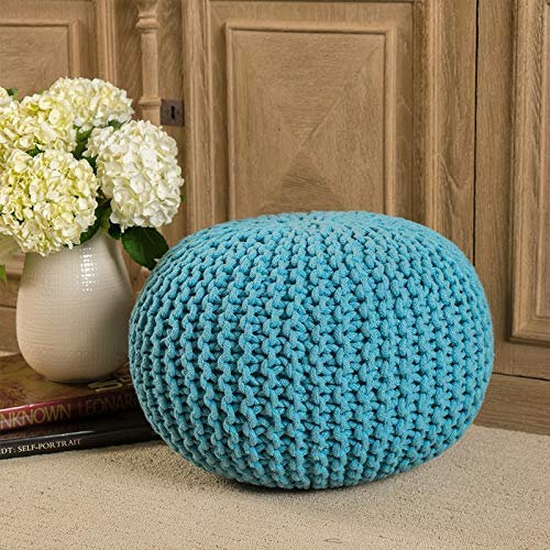 XBSLJ Tierhocker Hocker Runder Fußhocker Ottomane - Strick Sitzsack Bodenstuhl - Geflochtene Baumwollschnur - Ideal für Wohnzimmer, Schlafzimmer und Kinderzimmer -50 cm, Blau