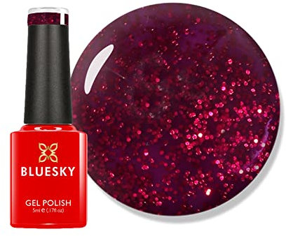 Bluesky Gel Nail Polish, Ruby Ritz - 80545, Red, Glitter, Long Lasting, Chip Resistant, 5ml (Requires Drying Under UV LED Lamp)