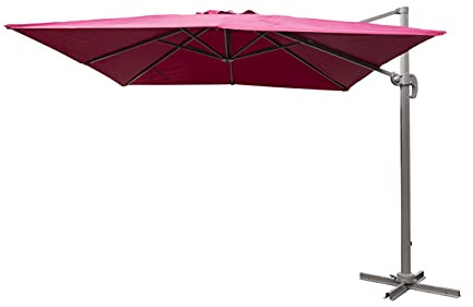 SHATCHI Parasol carré bordeaux de 3 m avec base croisée et mât en aluminium de 77 mm pour jardin, plage, terrasse, abri