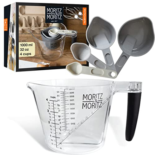 Moritz & Moritz Vaso medidor cocina - Juego de recipientes medidores 1L - Kit de recipientes medidores compuesto por cucharas y tazas medidoras, apto para lavavajillas - Para cocinar con niños